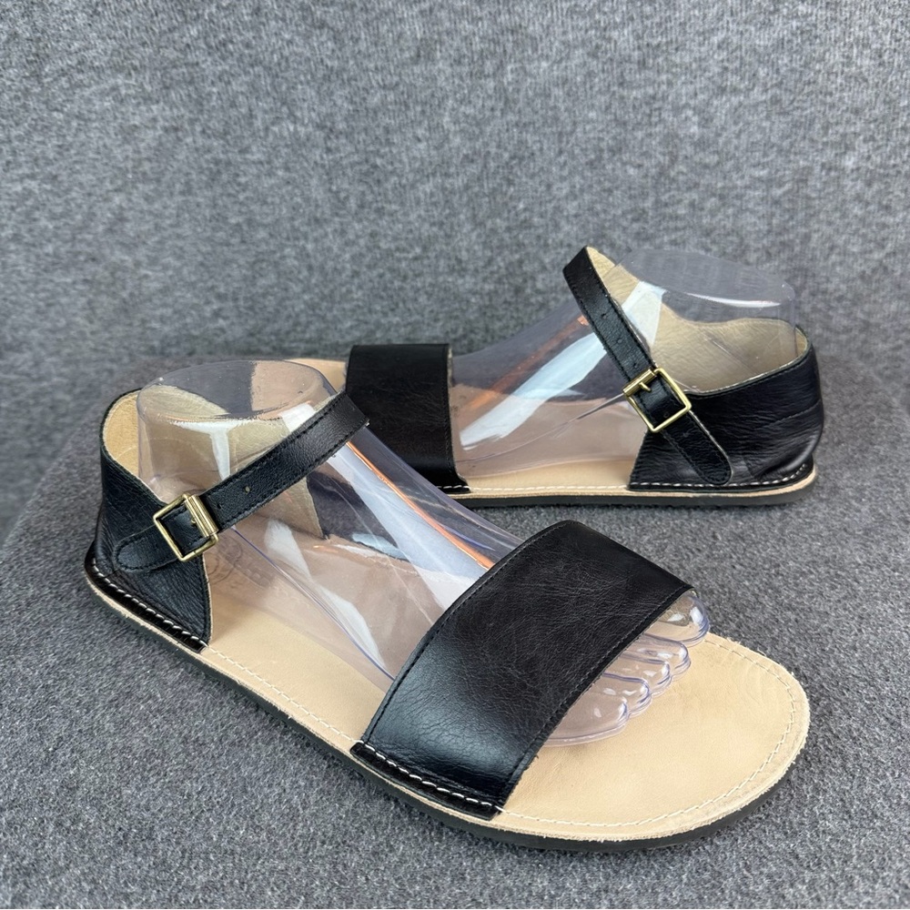 Zeazoo Women's Black Leather Strap Sandals Barefoot Wide Toe Box 10 41 - Picture 6 of 11